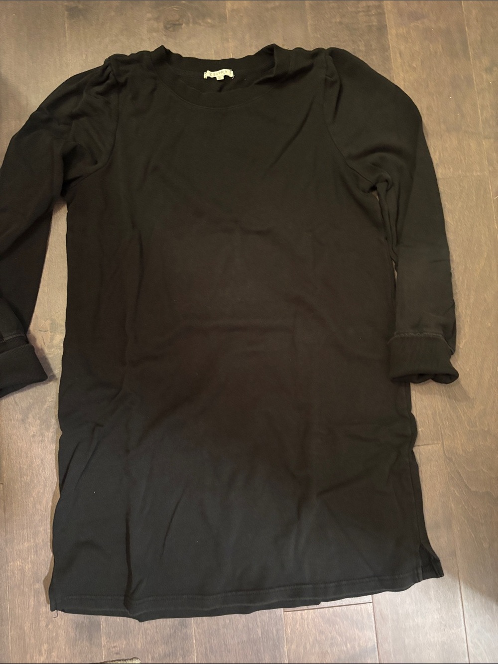 Z Supply Black Tunic Style Cotton Sweatshirt slight Puff Sleeve